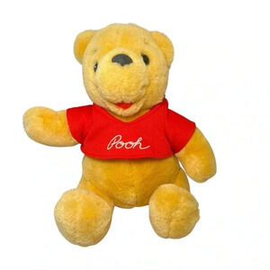 Vintage Disney Winnie the Pooh Plush Toy Soft Yellow Teddy Bear with Red Shirt
